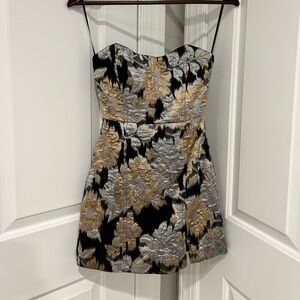 Showpo Black and Gold Strapless Mini Dress